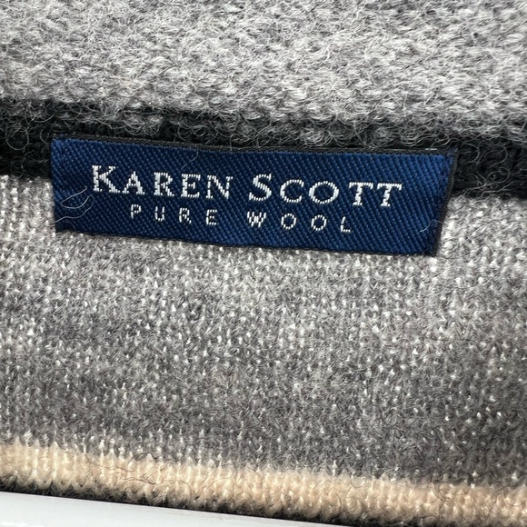 Karen Scott L wool striped button up sweater cardigan neutral winter casual work - Picture 8 of 10